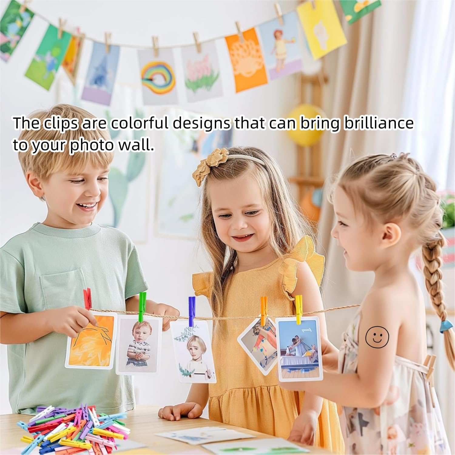 100 Pcs Wooden Photo Clips, Colorful Natural Wooden Clothes Pins, Mini Wooden Pegs Clips for Hanging Photos Peg Paper, Craft DIY Wall Decoration (Rainbow Colors) image number 3