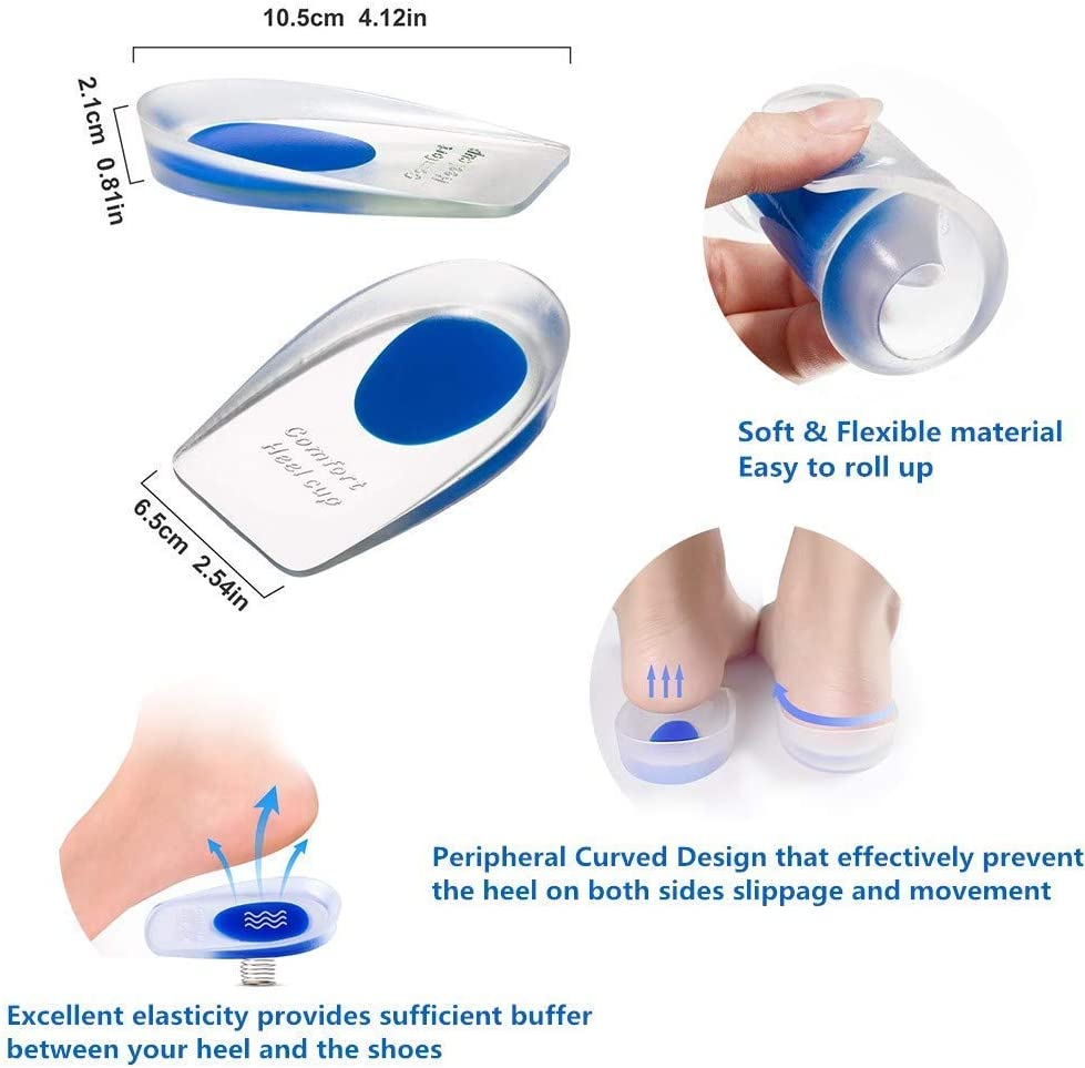 Silicone Gel Heel Cups, Medical Grade Shoe Inserts,Silica Orthotic Gel Pads Cushions Insole for Plantar Fasciitis,Bone Spurs Pain Relief, Sore Heel Pain, Achilles Pain and Foot Care (L) image number 6