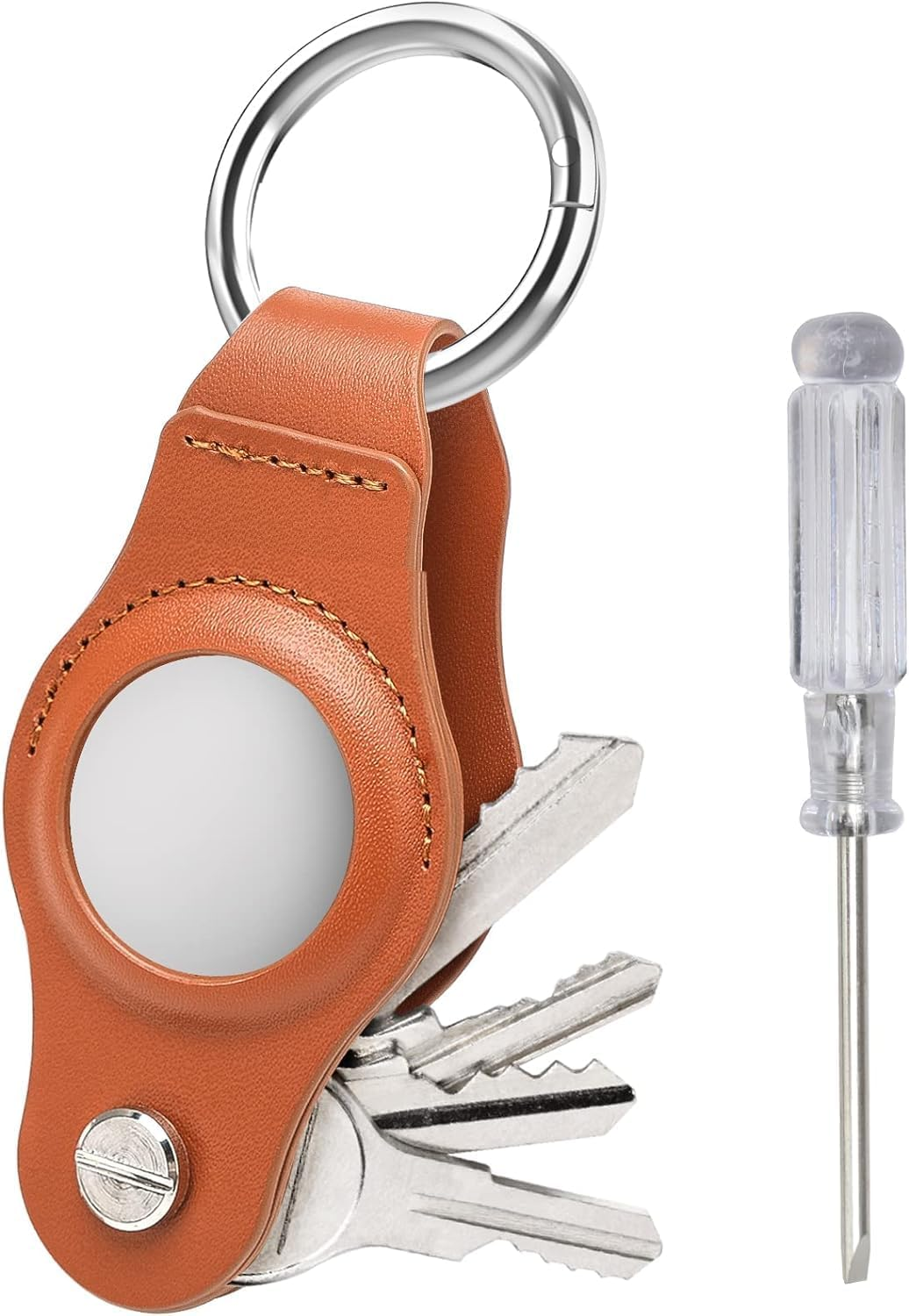 Airtag Keychain - Organize Your Keys with a Compact Pu Holder for Apple Airtag - Attach to Keys and Fobs with Ease-Brown image number 4