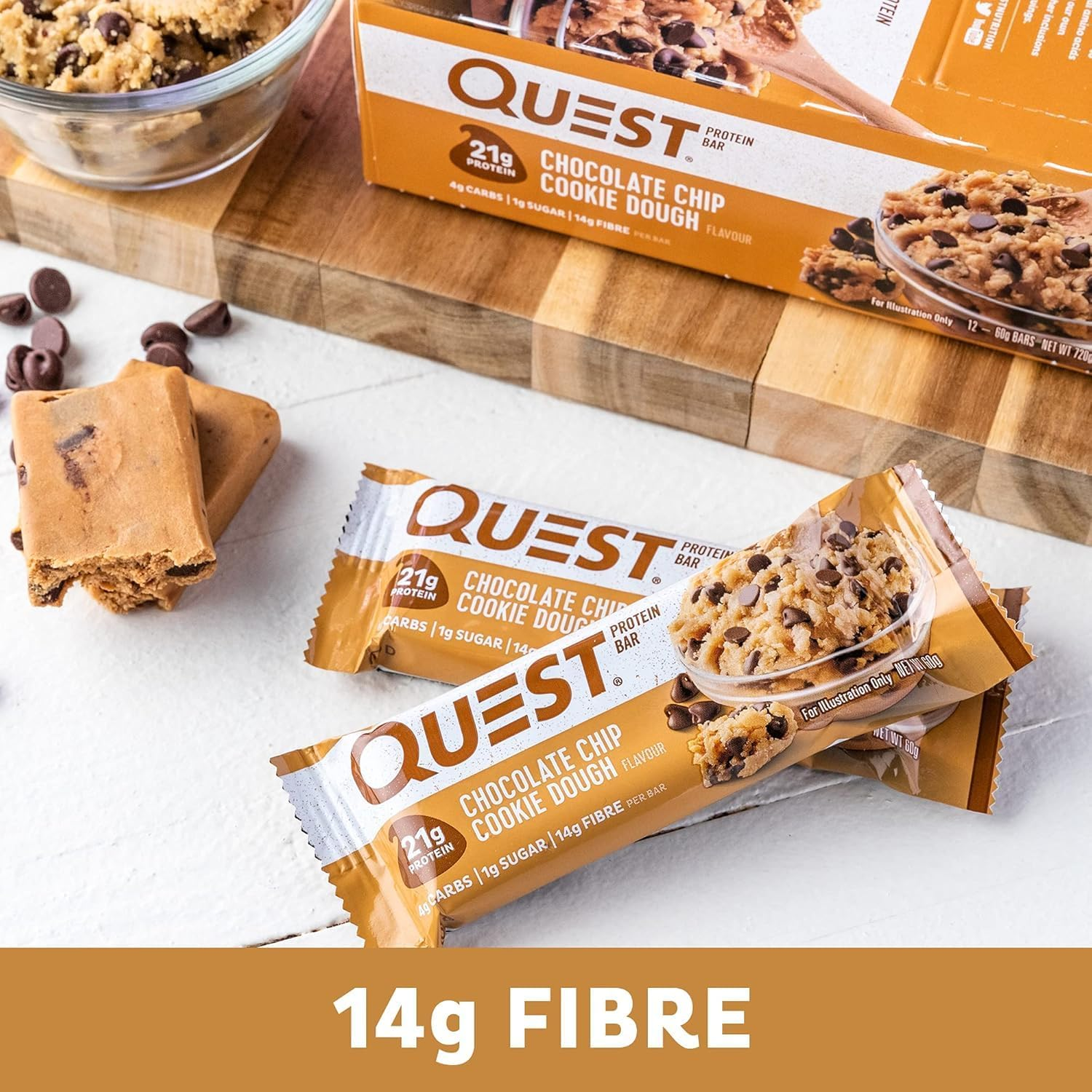 Quest Nutrition Chocolate Chip Cookie Dough Protein Bar, High Protein, Low Carb, Keto Friendly, 4 Count image number 3