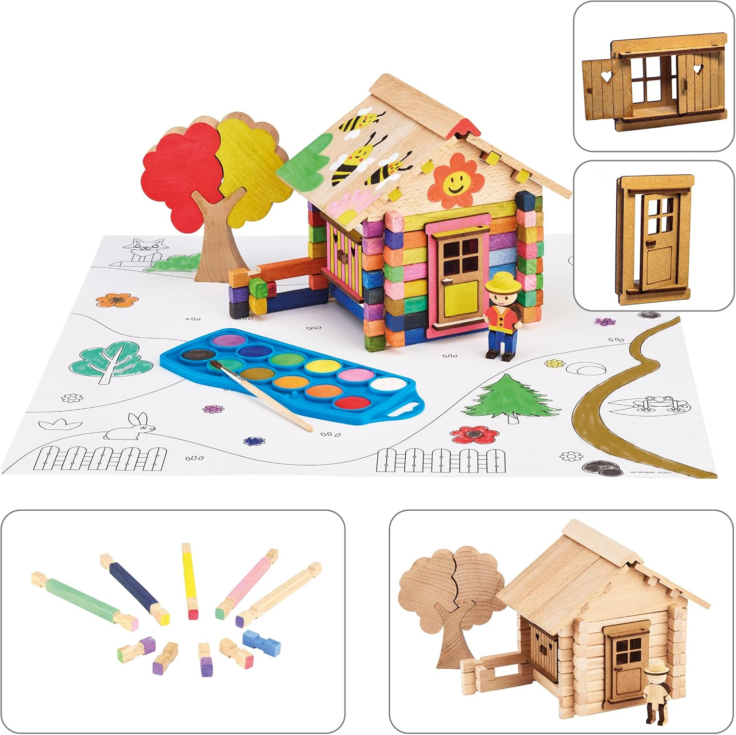 Jeujura the Chalet for Painting - 85 Pieces - Building Game in Cardboard Case - from 5 Years - Agility - Creativity - Handling - Catalogue Included - 8096 image number 2