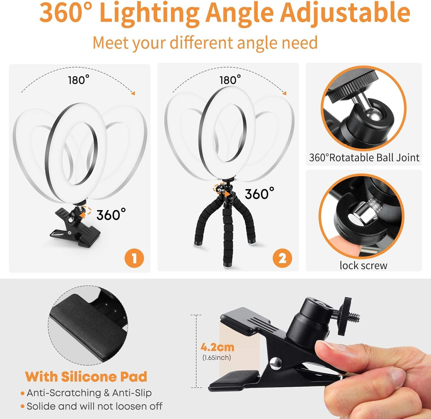 Video Conference Lighting Kit, Led Ring Light Clip on Laptop Monitor, with 5 Dimmable Color & 5 Brightness Level for Webcam/Zoom Lighting/Remote Working/Live Streaming, Etc. image number 5