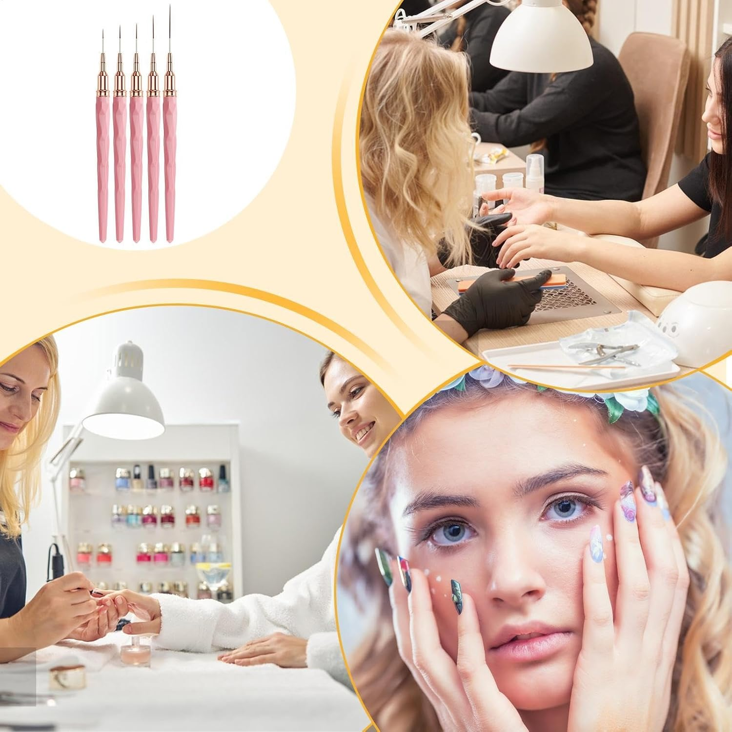 Liner Brush for Nails Gel | Art Brushes for Nails - Sizes 7/9/11/15/25Mm, French Tip Tool Nail Tech Supplies for Women Girls Home Salon image number 3