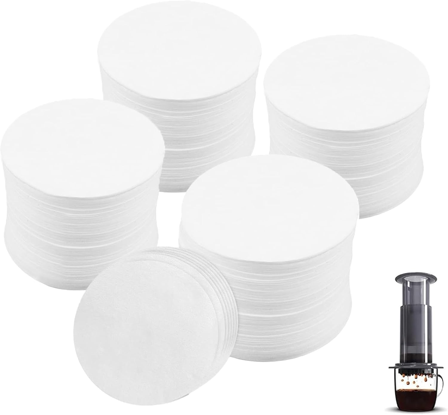 400 Pcs Paper Filters Compatible with Aeropress - 64 Mm/2.5 Inches All Coffee and Espresso Makers Paper Filters, Vegan Non-Bleached Natural Micro-Filters for Aeropress (White)
