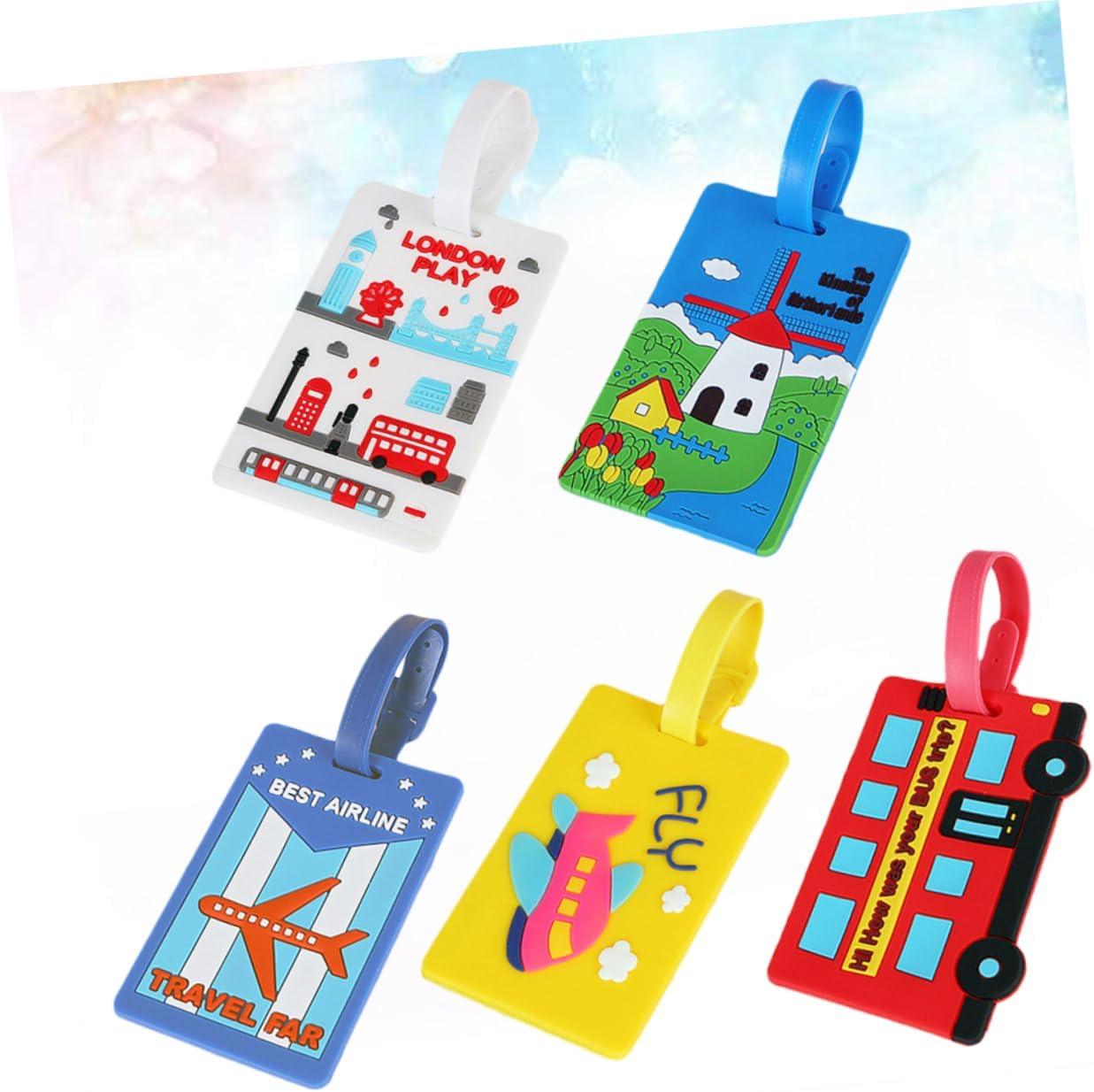 NOLITOY 15Pcs PVC Illustration Pattern Luggage Tag Luggage Id Tag Leather Case Creative Baggage Card for Suitcase Backpacks Travel Gear Random Style image number 2