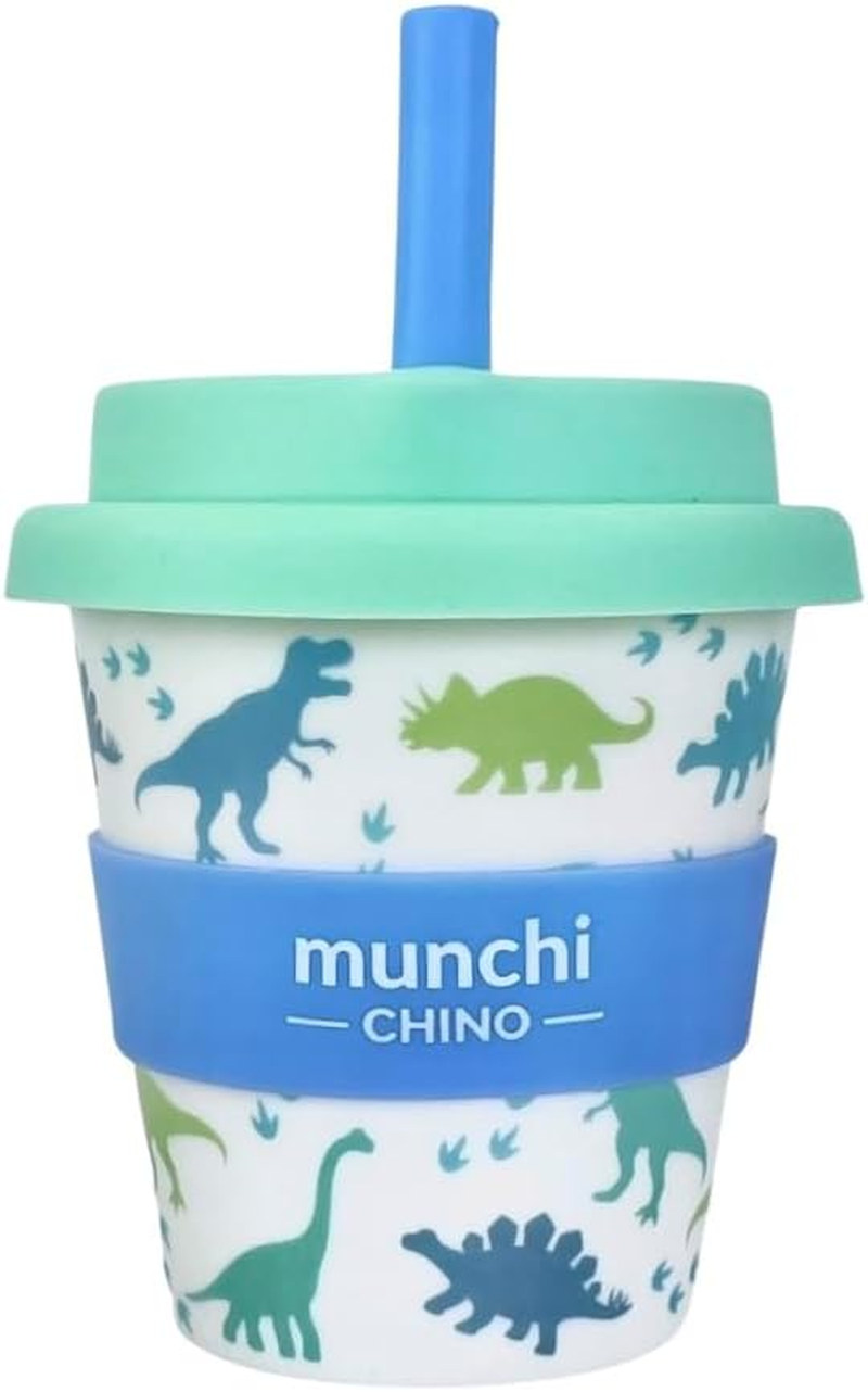 Munchi Babycino Cup for Kids - Dinosaur Design, Reusable Bamboo Based Cup Includes Silicon Straw, 120Ml Capacity (4Oz)