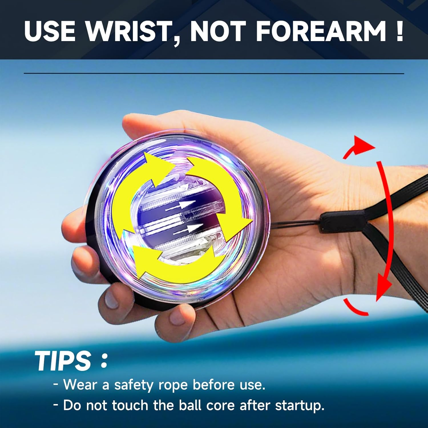 XMALL Wrist Power Gyro Ball, Hand Forearm Strengthener, Wrist Trainer, Auto-Start Colorful Lighting image number 2