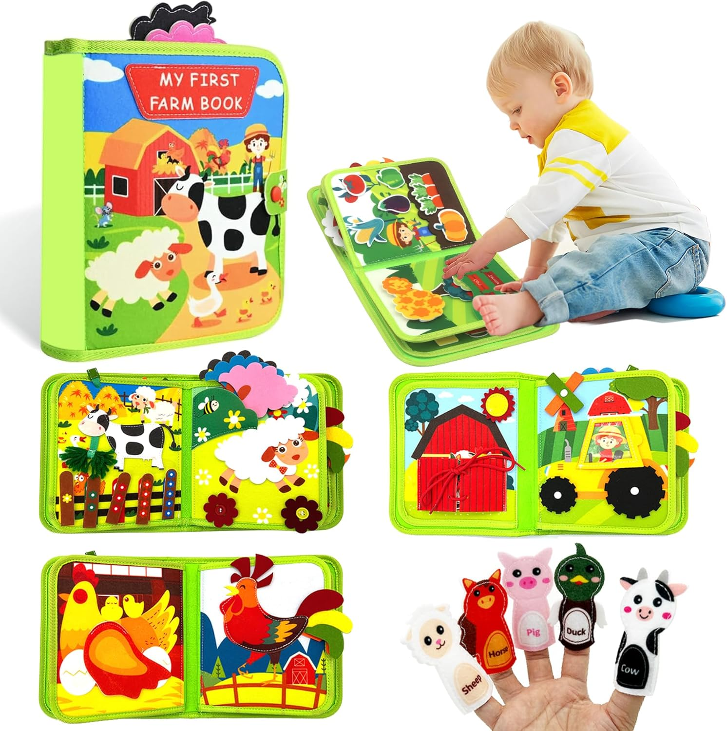 SAYHALO Farm Busy Book for Toddlers 3+, Montessori Toys Busy Board for 3+ Years Old Boys Girls, Travel Toys Quiet Activity Book with Life Skills, Cognition, Sorting, Matching image number 2