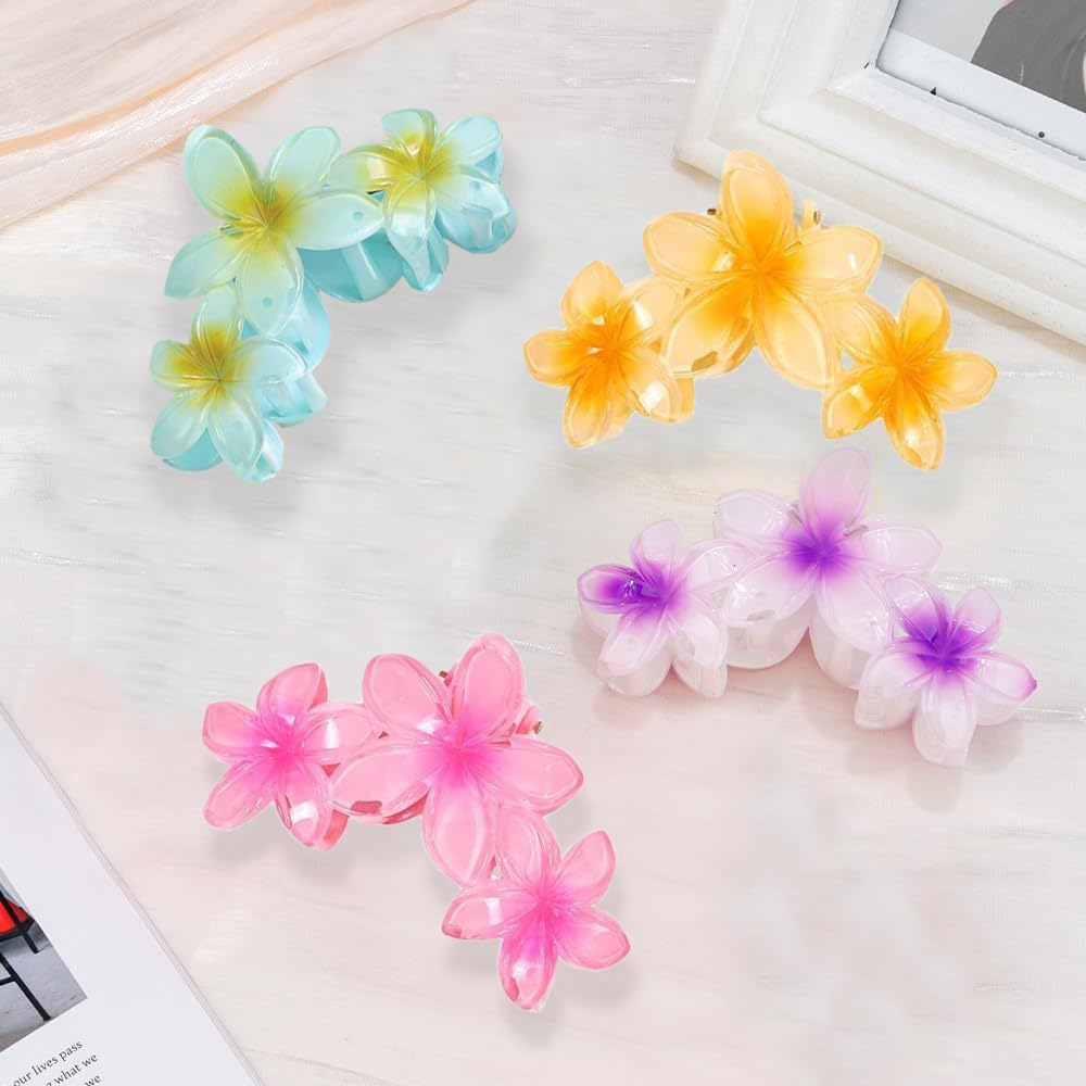 Kaizuca Pack of 4 Flower Hair Clips, Large Hawaiian Hair Clips with Strong Hold for Thick Hair, Hair Styling Accessories for Women and Girls