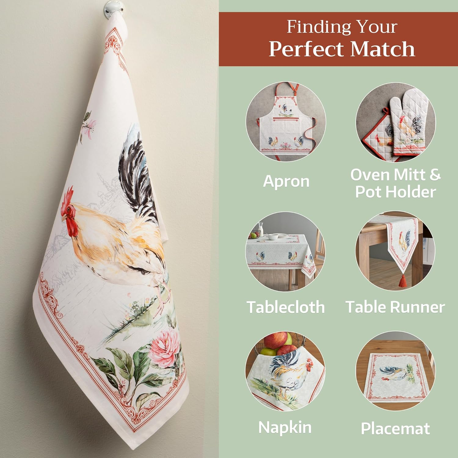 Maison D'Hermine Kitchen Towels Set of 2 100% Cotton 27.50" X 20" Reusable Cloth Tea Dish Towels Absorbent with Hanging Loop for Kitchen, Home, Dining, Cocktail Parties Spring/Summer (Campagne) image number 6