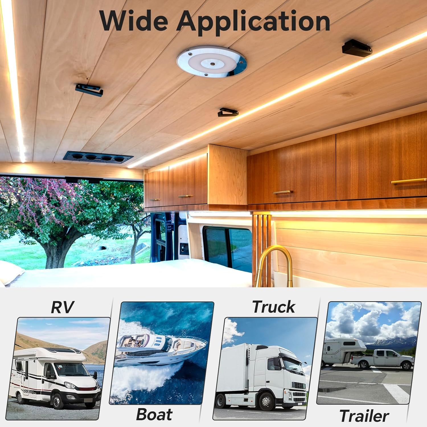 12V LED Ceiling Light, Dia 185Mm 9W RV Boat Panel Dome Light Dimmable with Blue Light Touch Switch, DC 24V 720LM 3000K Surface Mount for Camper Van Caravan Truck Motorhome Interior Lighting image number 6