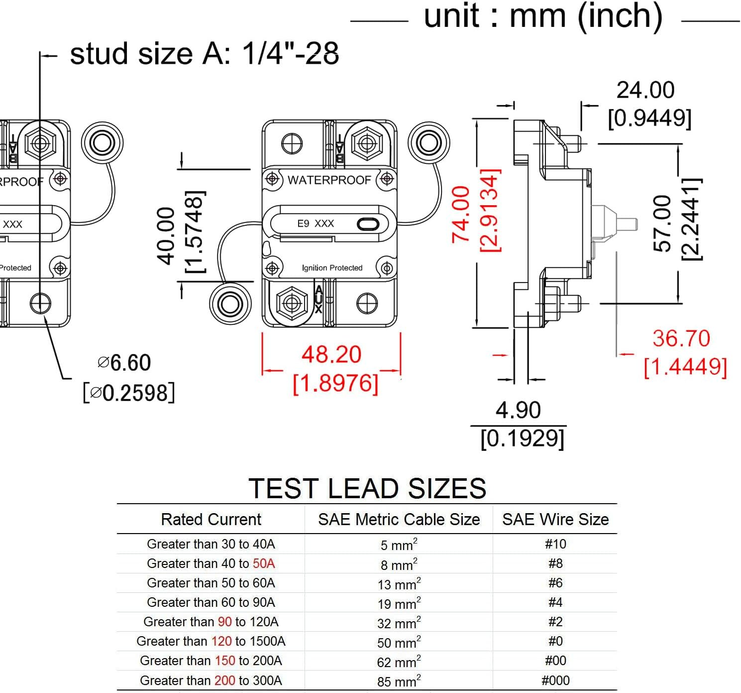 T Tocas 60 Amp Circuit Breaker with Manual Reset for Boat Trolling Motor Marine ATV Vehicles Stereo Audio Battery Solar System, 12V - 48V DC, Waterproof Switchable (60A) image number 1