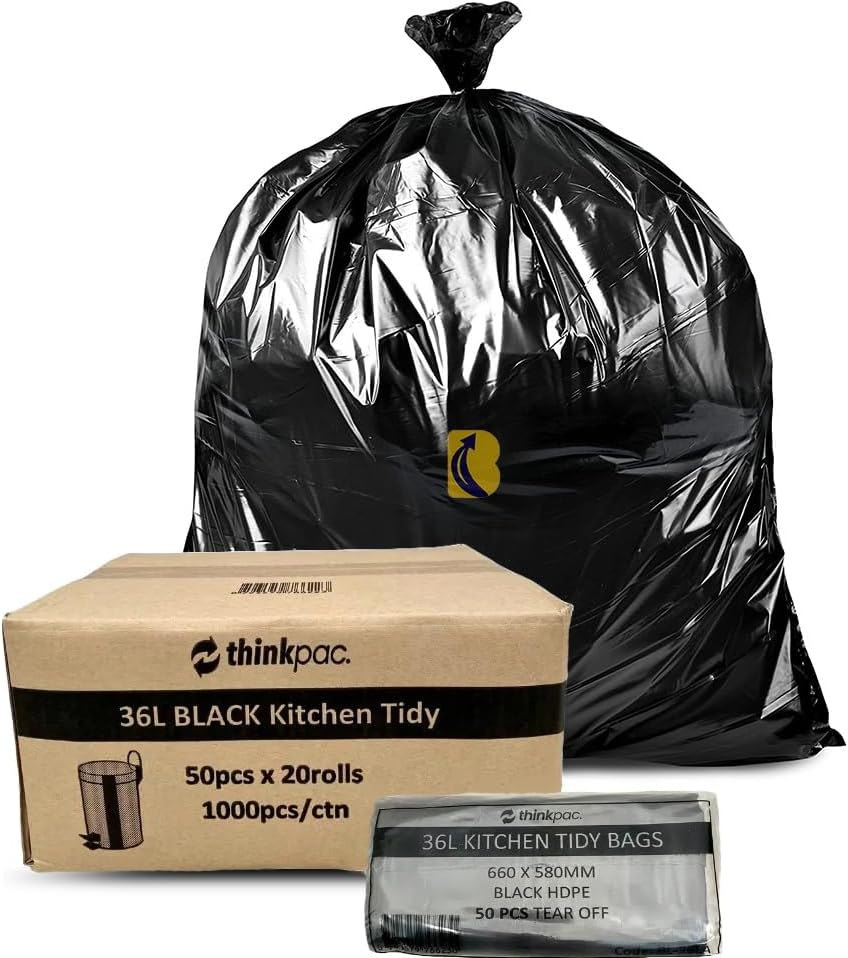 36L Bin Liners - 10Um - 1,000 Bags (Office/Kitchen Tidy Liners) (660Mm X 580Mm), Home, Schools, Commercial, Hotel, Pantry, General Use, Disposable Trash, Garbage, Rubbish Bags