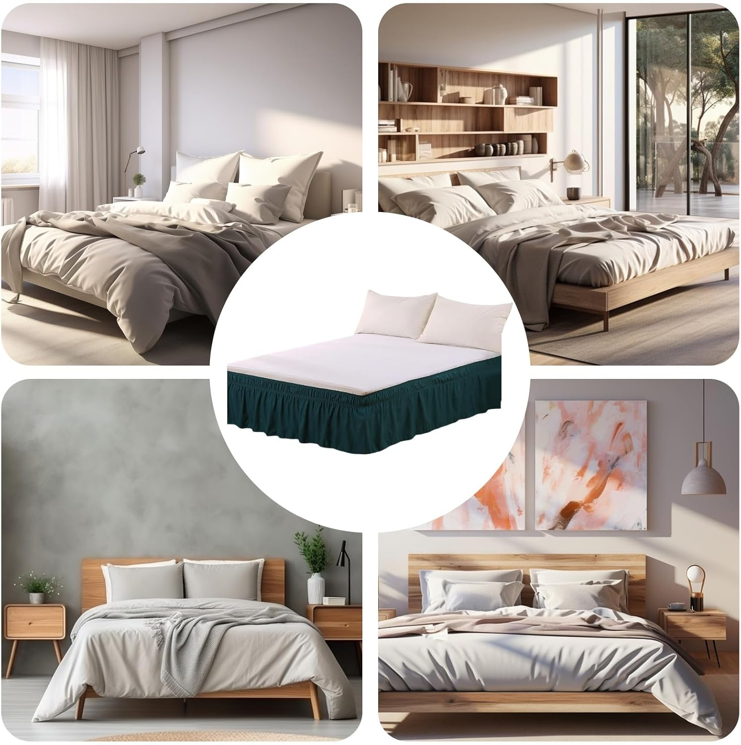 Wrap around Bed Skirt Full Bed,Valance Sheet Bed Skirts Queen Size (Dark Green, King)