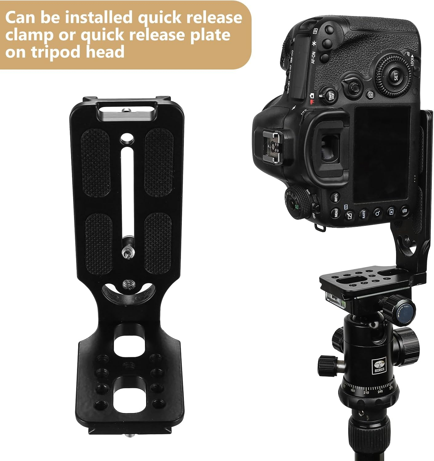 Camera Mount, Quick Release L Mount Arca Swiss Quick Release Plate, Vertical Universal DSLR Camera Mount 1/4 Inch Screws, for Manfrotto DJI Canon Nikon Sony Tripods Camera Accessories image number 5