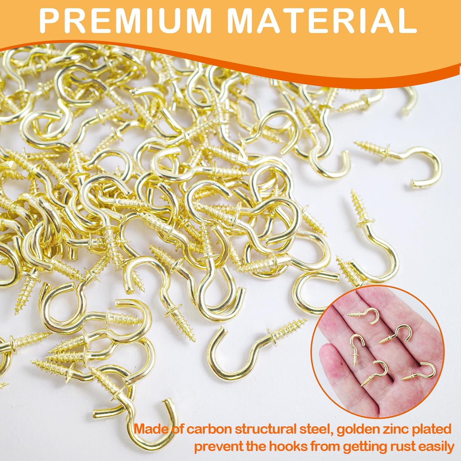 ZFKXGS Pack of 80 Small Screw Hooks Golden 1/2 Inch Hook Screws Set Mini Ceiling Hooks Screw-In Hooks Cup Hooks for Wood Hanging Garden Plants Art Christmas Decorations Keys with Box