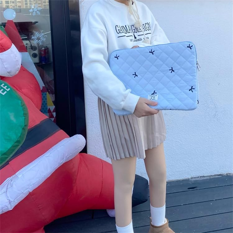 Cute Bow Graphic Carrying Laptop Bag Y2K Preppy Laptop Sleeve Case Bag Kawaii Pad Computer Protect Case Pouch (13-14 Inch,Blue) image number 5