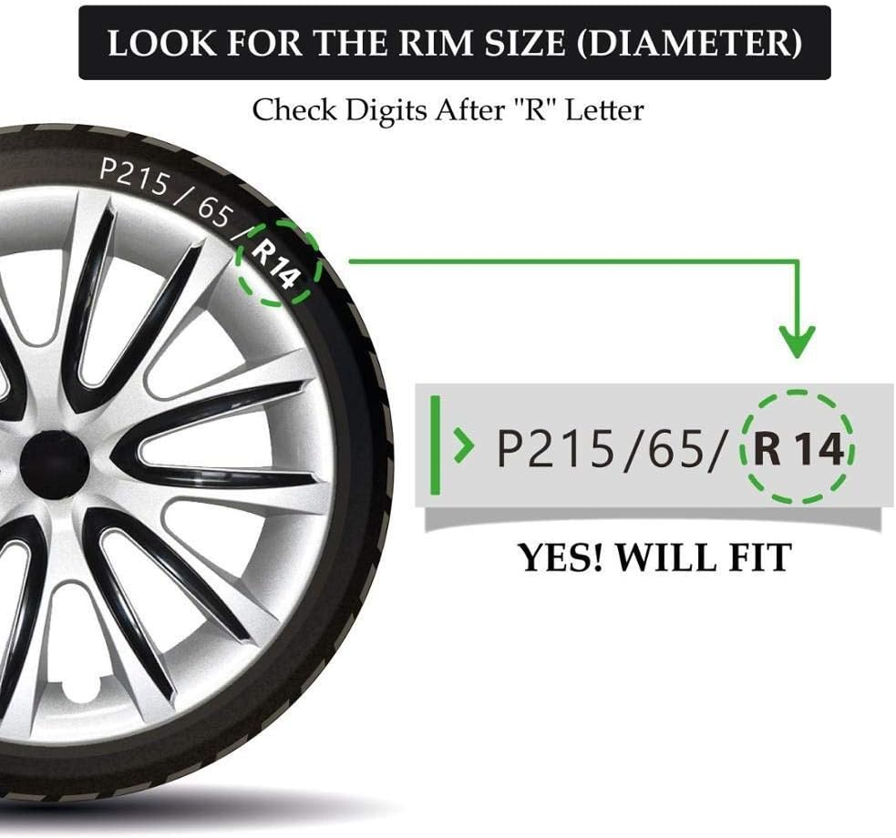 4Pcs Set 14 "Inch Hubcaps Wheel Rim Cover Glossy Black with Gray Insert Wheel Trims Set