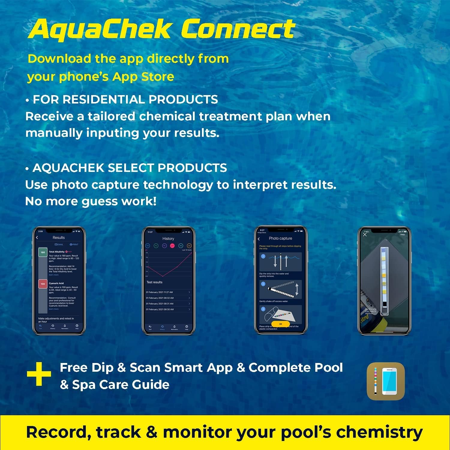 Aquachek Yellow 4-Way Pool and Spa Test Strips - 50 Yellow Test Strips - Swimming Pool Test Strips for Ph, Free Chlorine, Total Alkalinity, and Cyanuric Acid - Quick and Accurate Results - Testing Kit image number 6