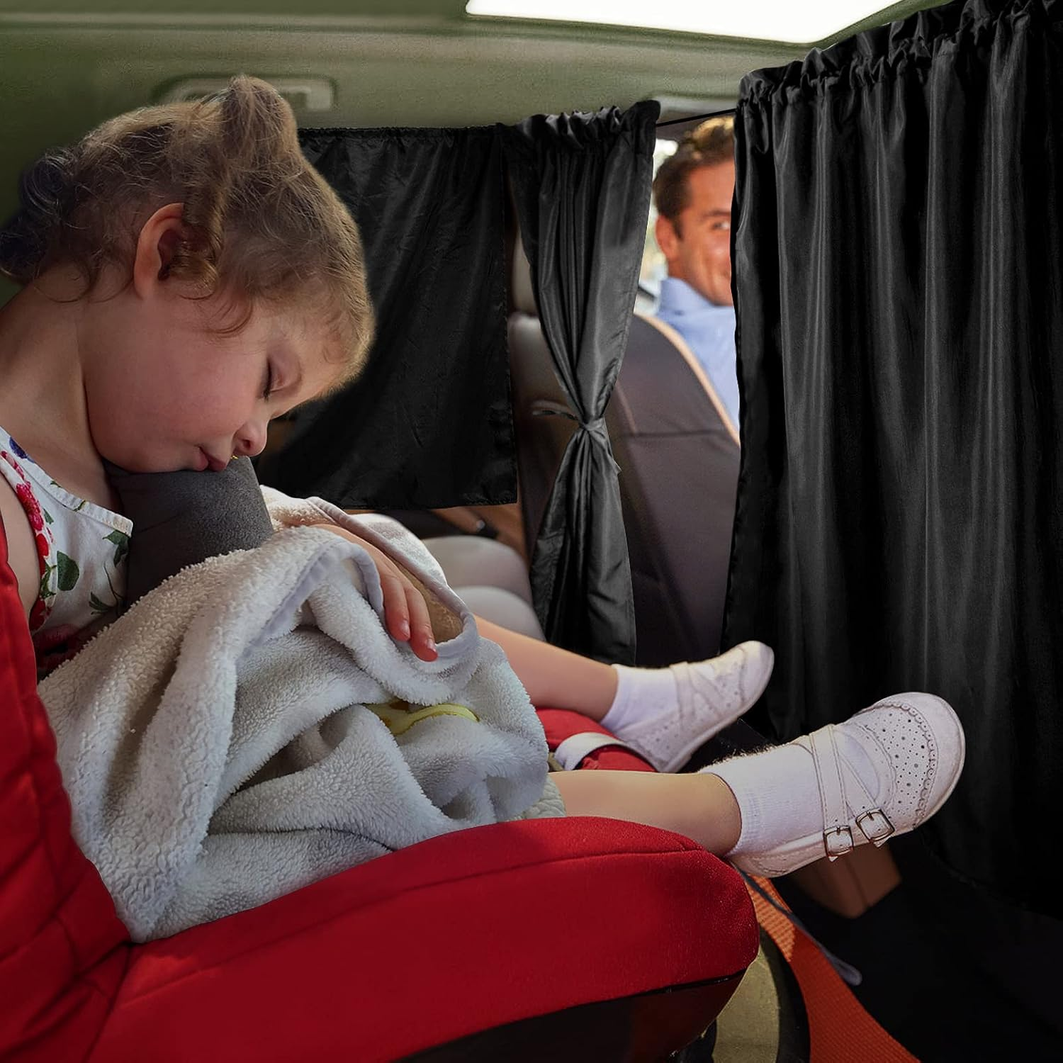 PAMASE Set of 3 Car Privacy Curtains - 95% Light Blocking Fabric Rear Seat & Side Windows Divider Curtain Baby Shades, Wide Sedan SUV Sunshade Screen Covers for Travel Camping Nap Sleeping image number 3