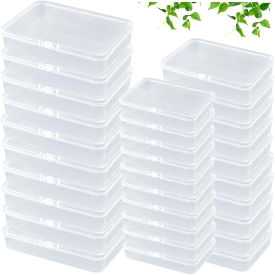 Mixed Sizes Rectangular Empty Plastic Box, 30 Pack Clear Plastic Beads Storage Containers Box Drawer Organizers with Lid for Small Items and Other Craft Projects image number 1
