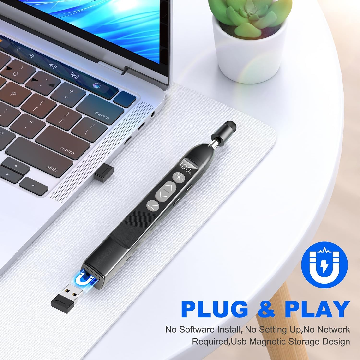 Presentation Clicker, Wireless Presenter Clicker for Powerpoint Slide with Hyperlink & Volume Control, RF 2.4Ghz USB Rechargeable Presentation Remote for Mac/Computer/Laptop, Google Slide/Ppt/Keynote image number 3