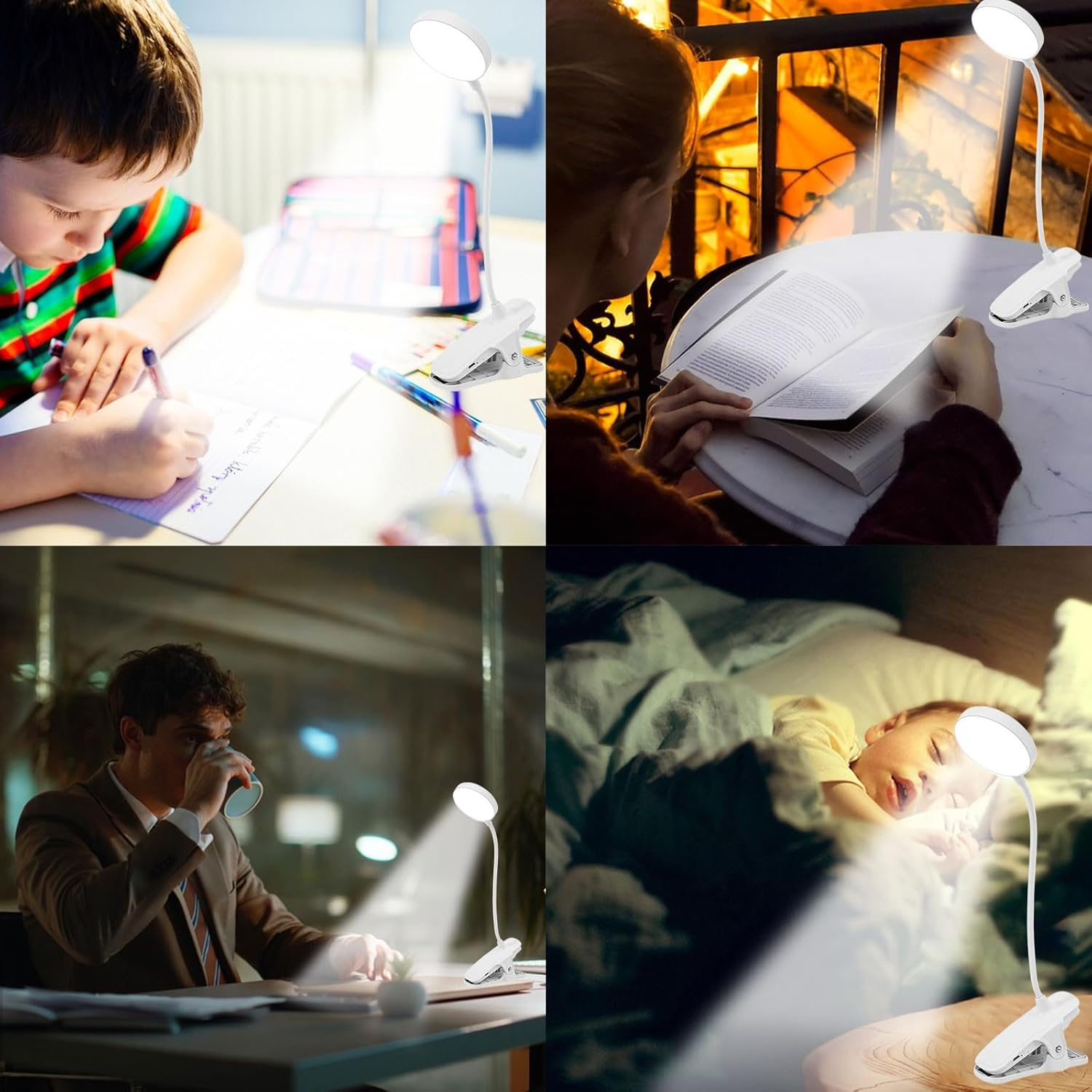 Cerioll Bed Reading Lamp, 360&deg; Flexible Reading Lamp, Dimmable Reading Light with Touch Dimmable, 3 Colour Temperature Modes, Continuous Brightness, Rechargeable, for Studying Work (White) image number 6