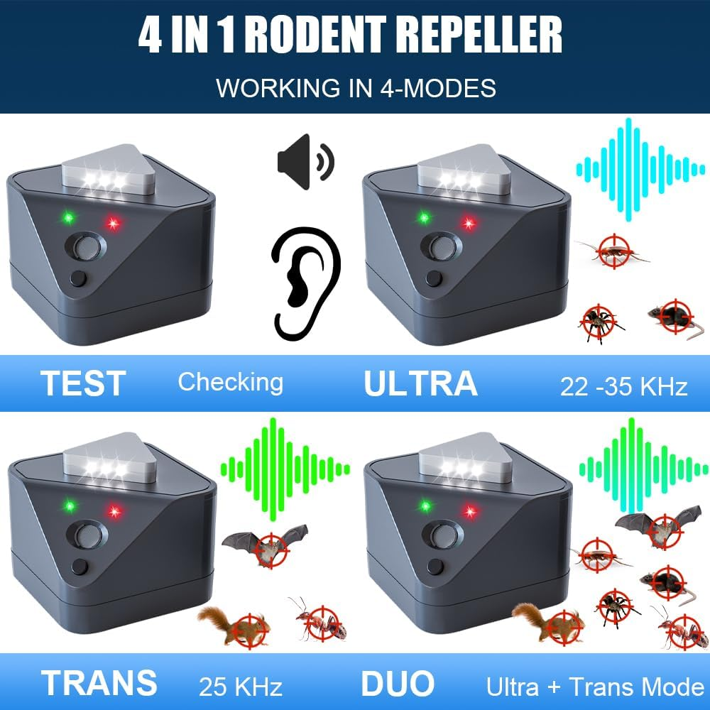 7JI Rodent High Frequency Repellent Ultrasonic Plug In, Smart Detectio Rodent Repellent Rats Deterrent Indoor with 4 Modes for Attic House Warehouse Basement Garage Office, Sound Frequency 15Khz image number 5