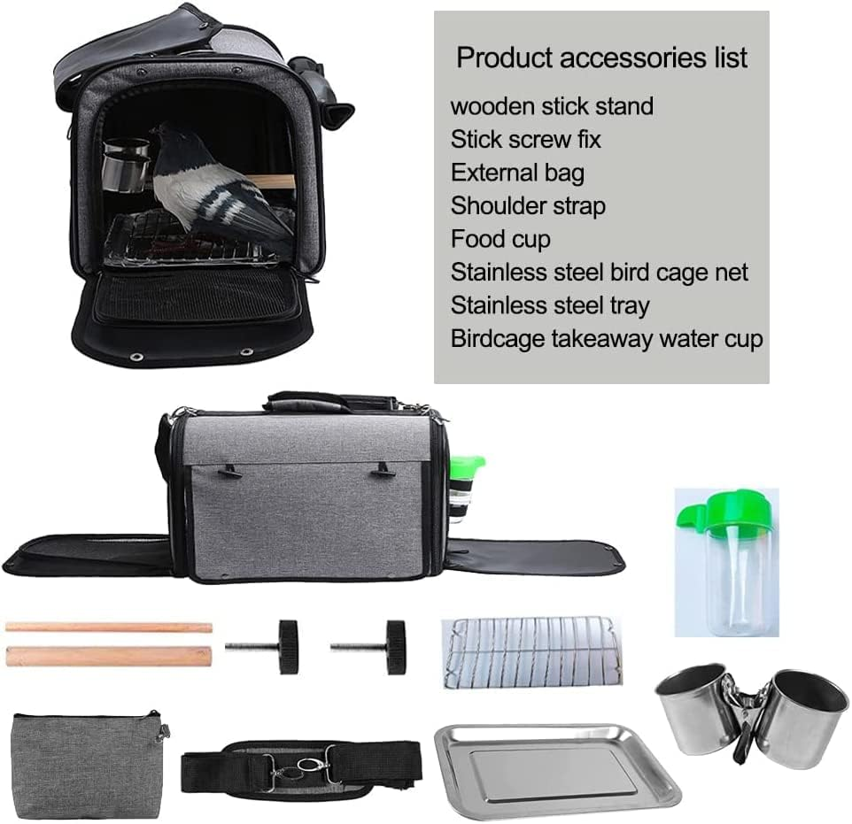 CULOTOL Bird Carrier Bag - Foldable Travel Cage with Stand, Parrot Backpack, Transparent Breathable Bag, Lightweight Birdcage with Food Tray and Water Bottle image number 3