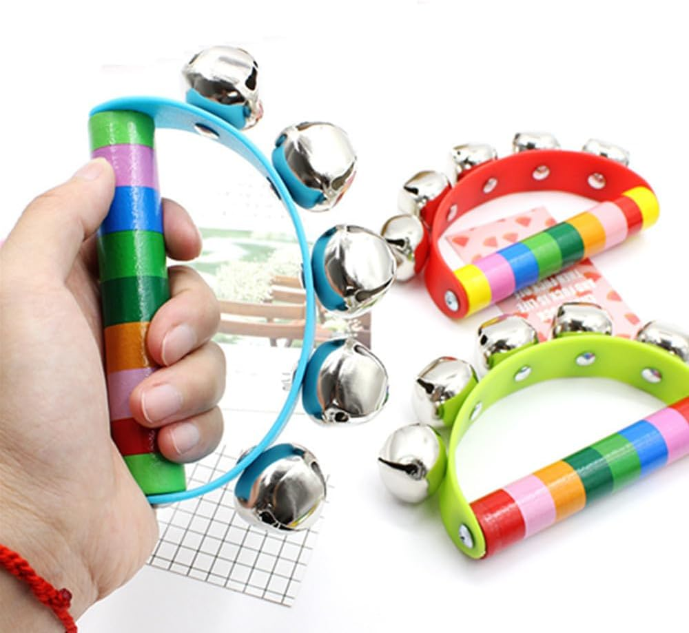 Loopunk 6 PCS Note Musical Handbells, Hand Sleigh Bells Wooden Semicircle Handbells Jingle Shaker Bells Educational Instrument Handbells for Children'S Day and Family Activity School.(Random Color) image number 2