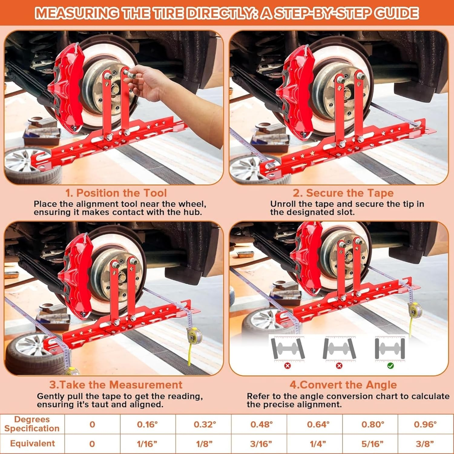 Wheel Alignment Tool with 2 Measuring Tapes, Upgraded Automotive Toe Alignment Tool for Home Use, Compatible with More Vehicle Models, Red, Toe Plates (Red) image number 2