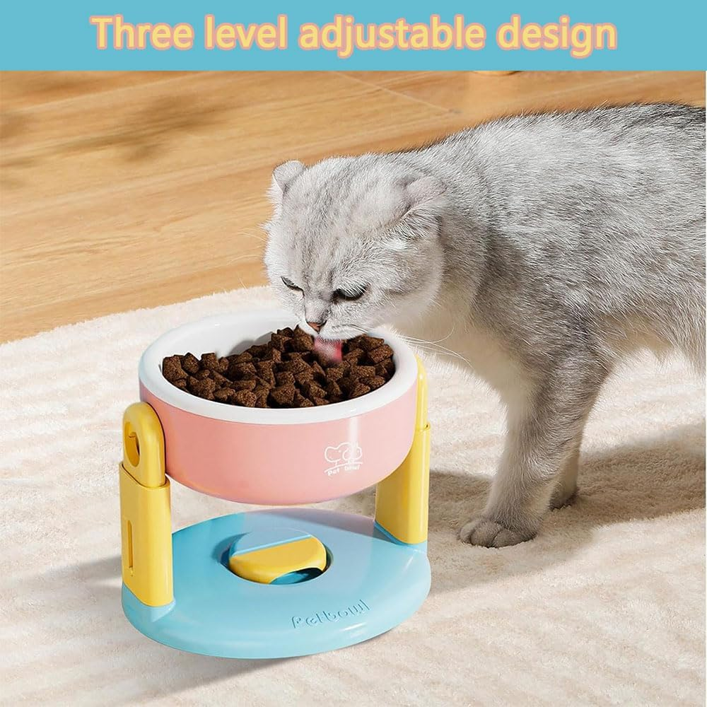 Elevated Cat Bowl &ndash; Adjustable Tilted Pet Feeder with Suction Base, Anti-Vomiting Design for Neck Protection, Raised Food & Water Bowl for Cats and Small Dogs