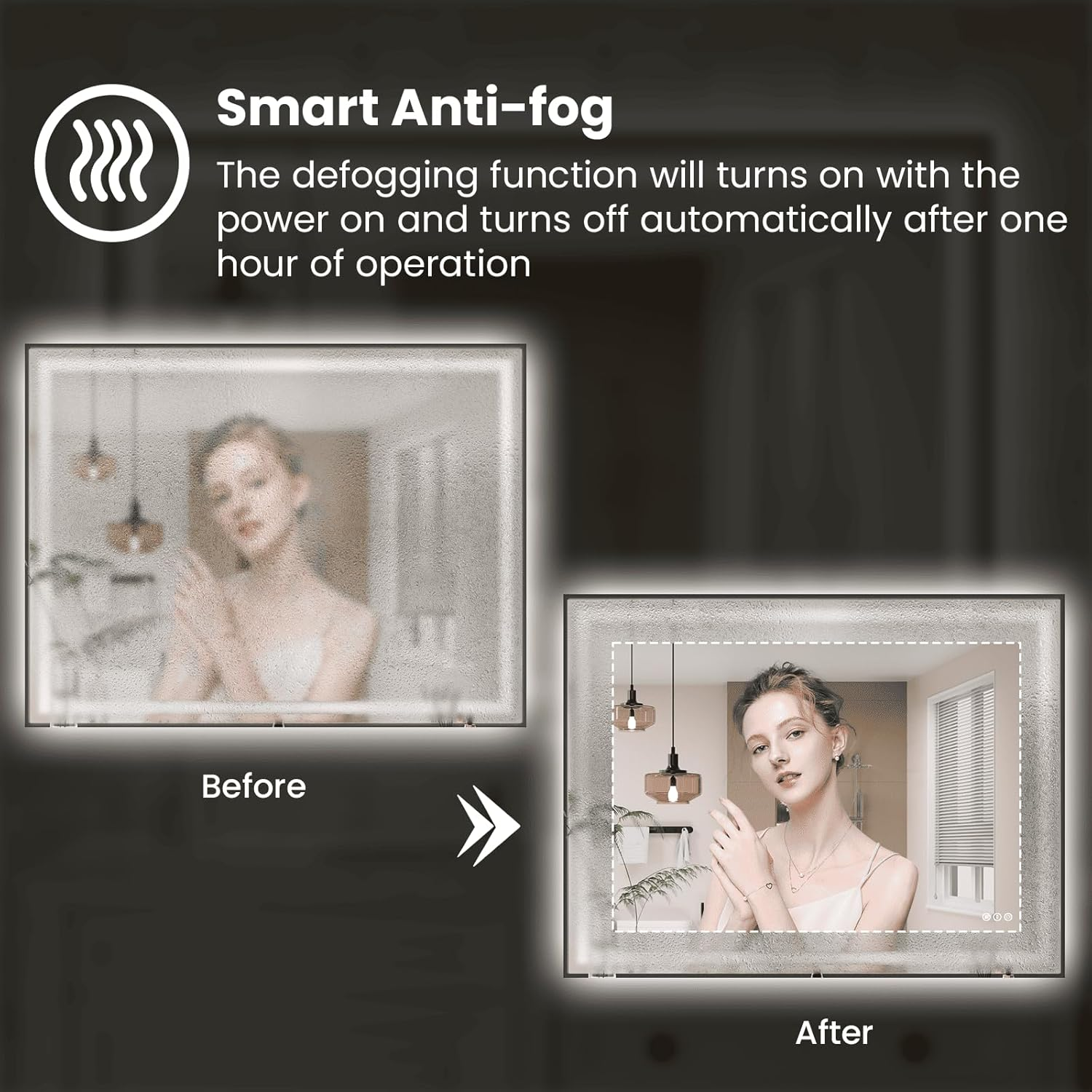 Amorho LED Bathroom Mirror 139X90 CM with Black Frame, Front Light and Backlit, Stepless Dimmable, Anti-Fog, Shatter-Proof, Memory, 3 Color Lighting, LED Wall-Mounted Mirror(Horizontal/Vertical)