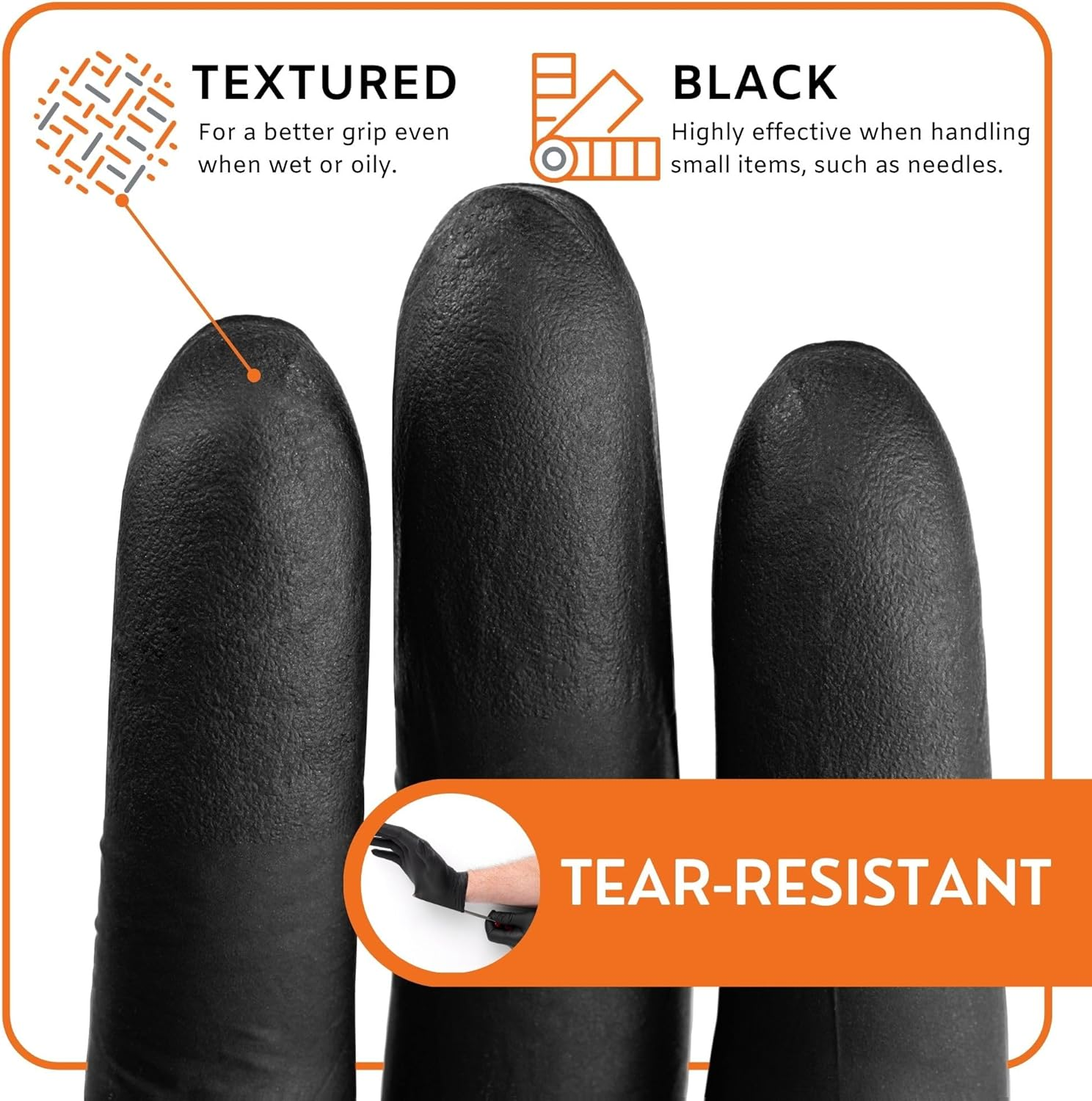 3Box (300Gloves) Black Nitrile Gloves image number 4