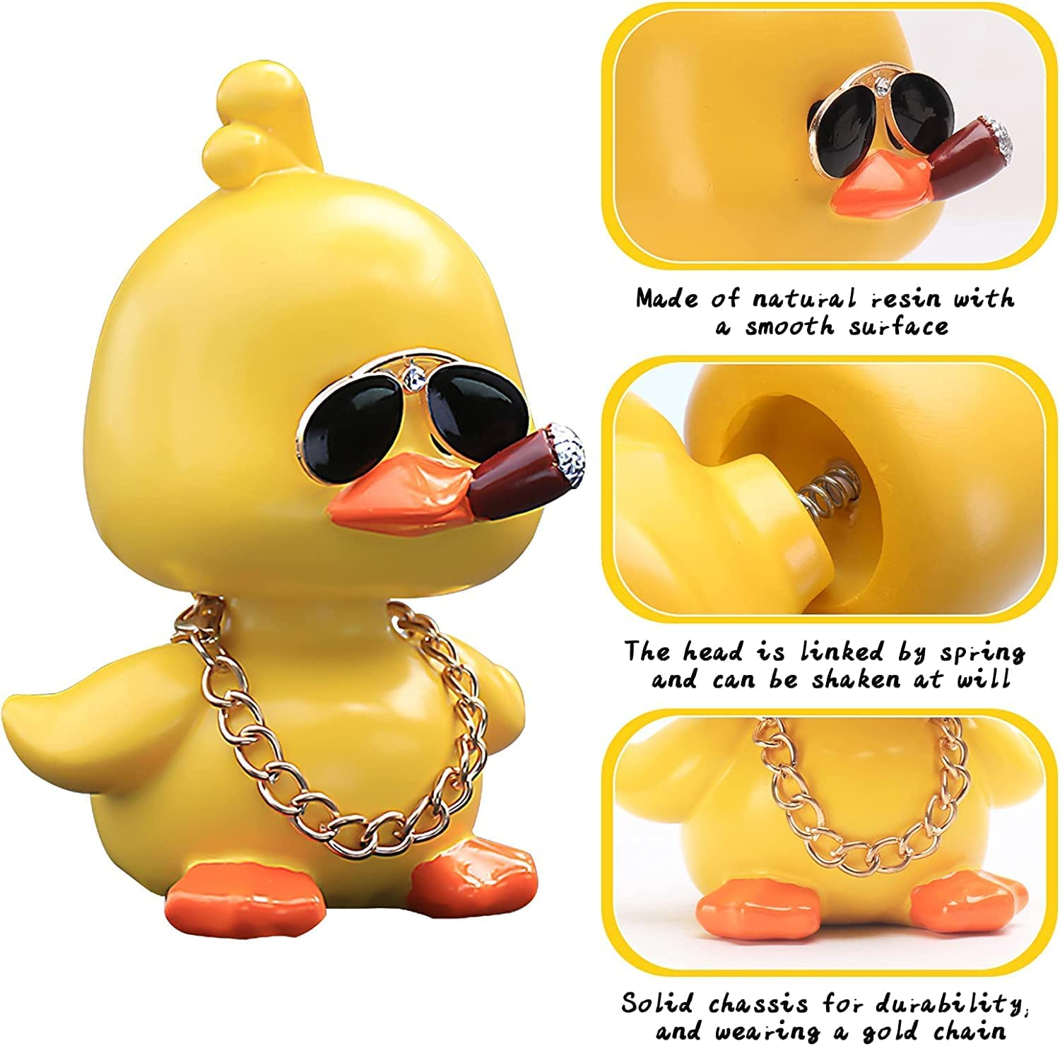 Wonuu Cute Yellow Duck Car Ornaments Cool Duck Car Dashboard Decorations Shaking Head Doll image number 5