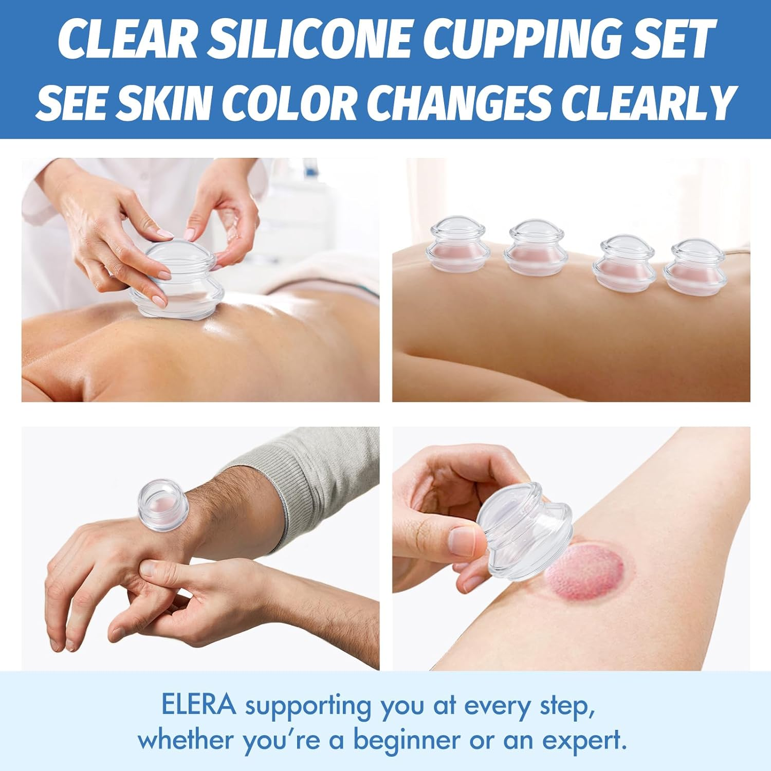 ELERA Silicone Cupping Theraphy Set, Professionally Chinese Massage Cups for Cupping Therapy and Cellulite Reduction (7 Cups) image number 5