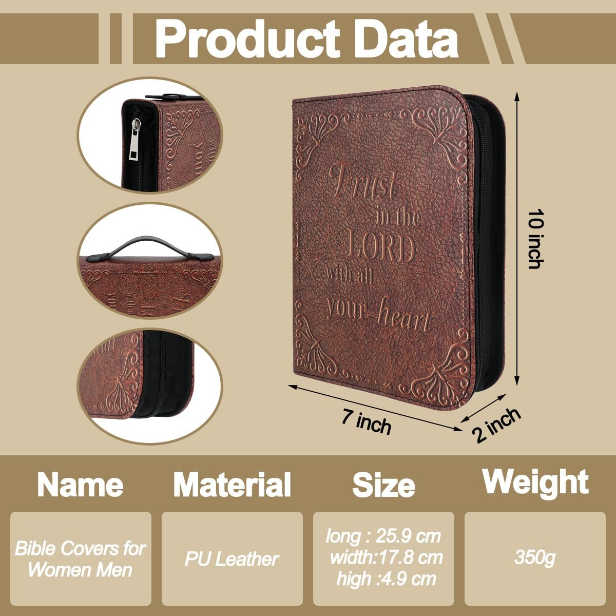 RETON Bible Cover, Leather Bible Covers Case for Women Men, Bible Case Bag, Book Carrying Case, Faux Pu Leather Book Protector Case Fits Book 10.1 X 7 X 1.9 Inches, Bible Accessories Gift image number 5