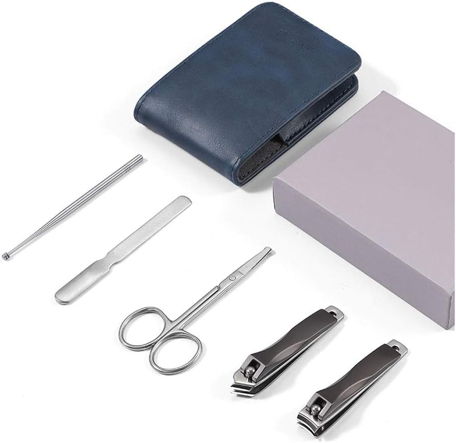 Manicure Set,Nail Clippers Kit,Pedicure Care Tool,Blue Nail Clippers 5-Piece Set Stainless Steel Nail Clippers, Nail File, Ear Pick, Portable Travel Manicure Tool Manicure Set