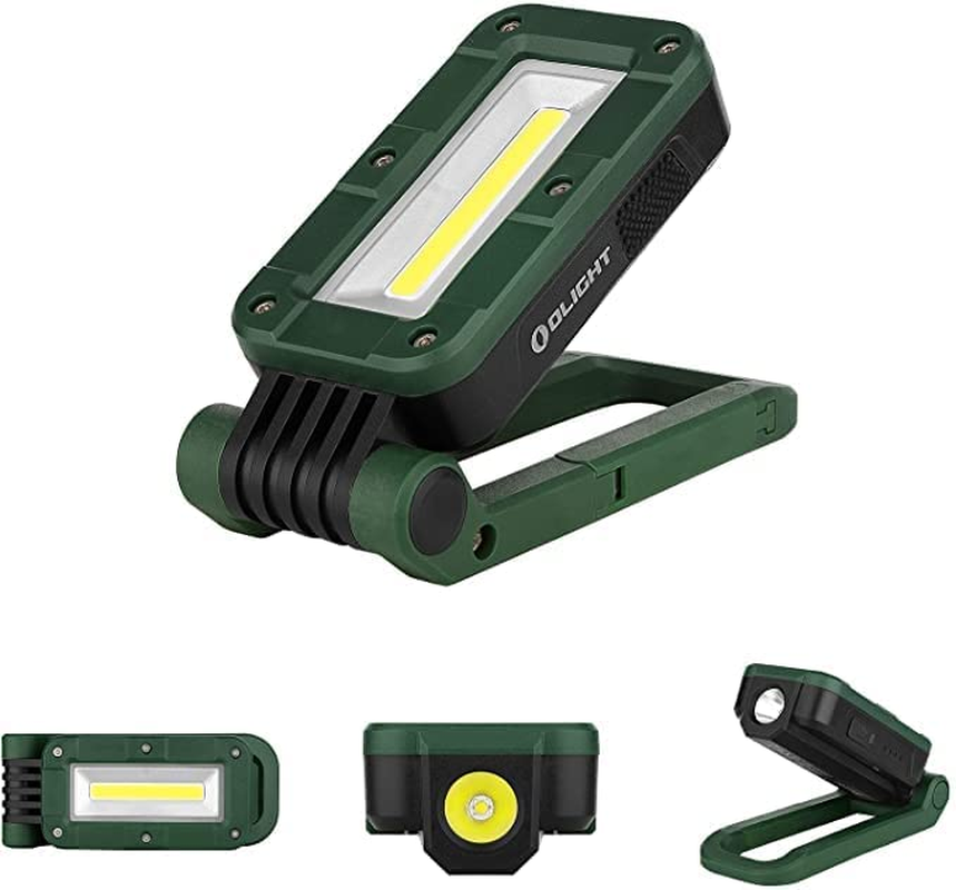OLIGHT Swivel COB LED Work Light Adjustable Portable Handheld Torches Max400 Lumens Rechargeable IPX4 Waterproof Max 90H with Magnetic Base and Hanging Hook(Moss Green)