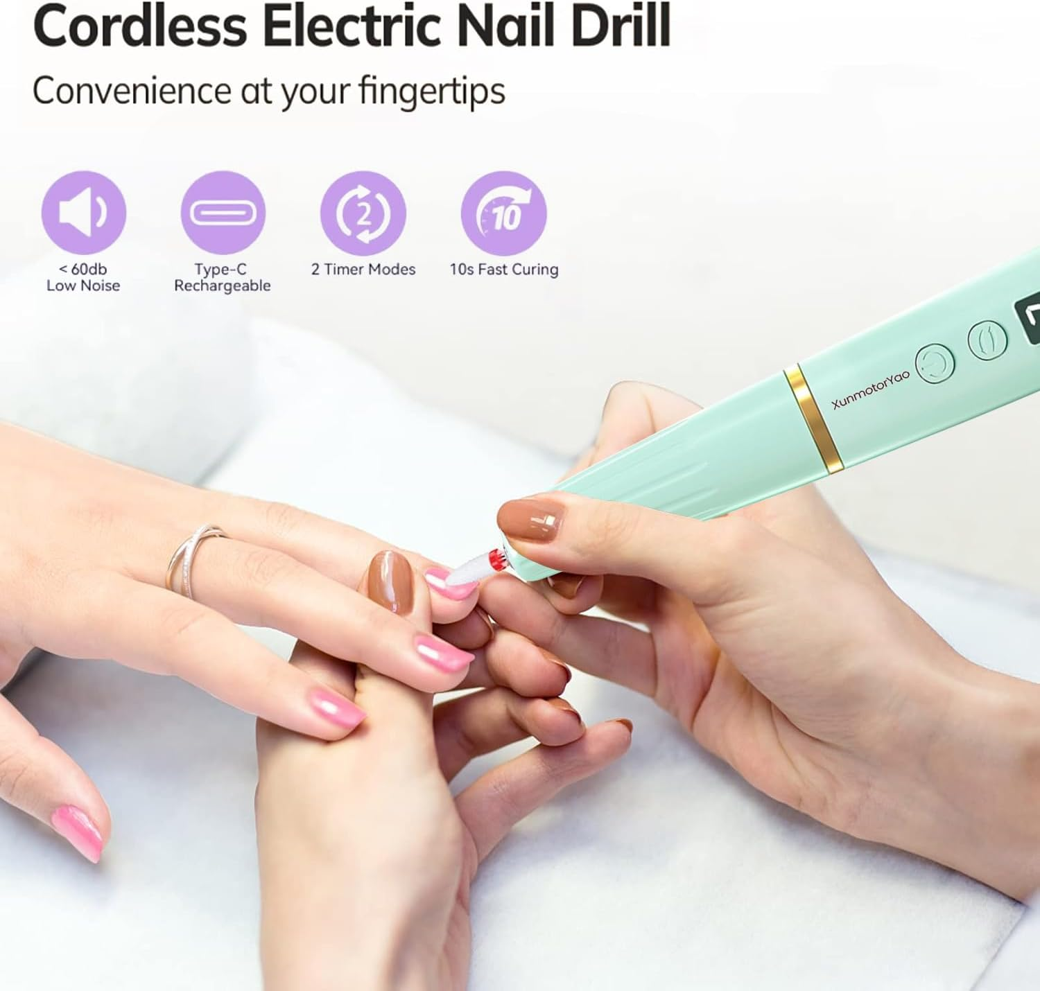 Xunmotoryao Wireless Portable Nail Cutter Professional 12 in 1 Electric Nail Drill Machine USB Rechargeable Electric 20000 RPM Electric for Manicure and Pedicure Green image number 3