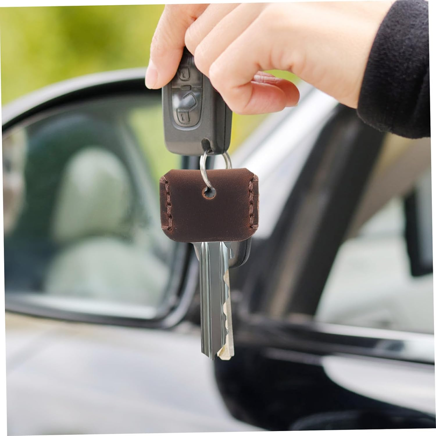 3Pcs Handmade Leather Key Covers Caps Retro Cowhide Key Identifier Protector Stylish Small Gadget Accessories image number 2