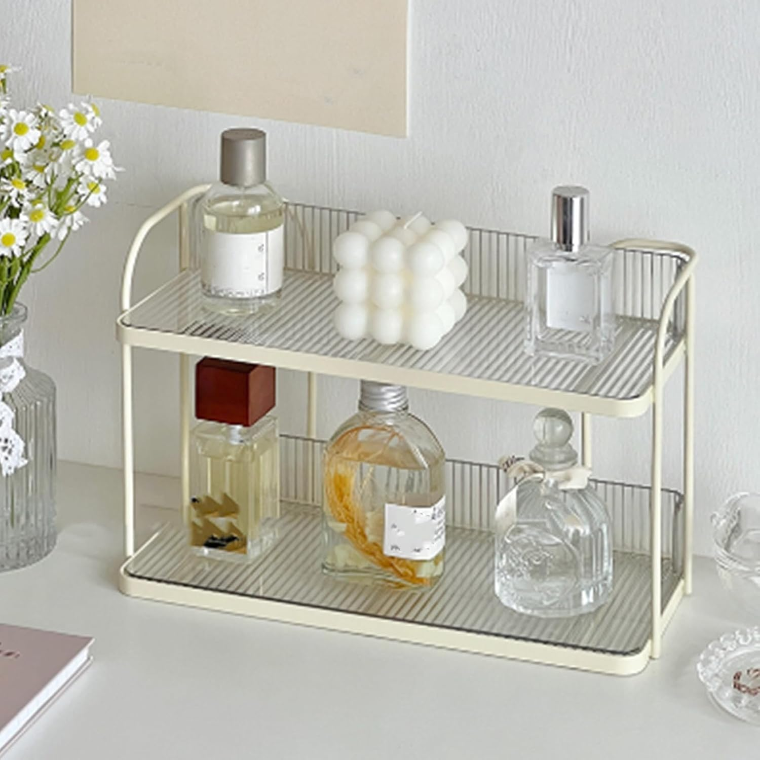 Makeup Organizer, Transparent Double Layer Storage Rack Desktop Cosmetic Storage Rack Organizer Skin Care Perfume Stand Makeup Storage Holder for Bedroom image number 4