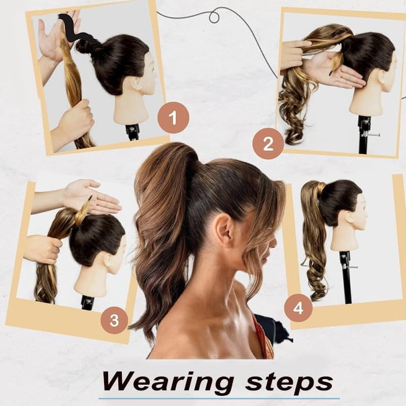 Flexible Wrap around Long Curly Ponytail Extension 32Inch Kinky Ponytail for Black Women Natural Black Pony Tails Hair Extensions for Women (Black, 32Inch) image number 2