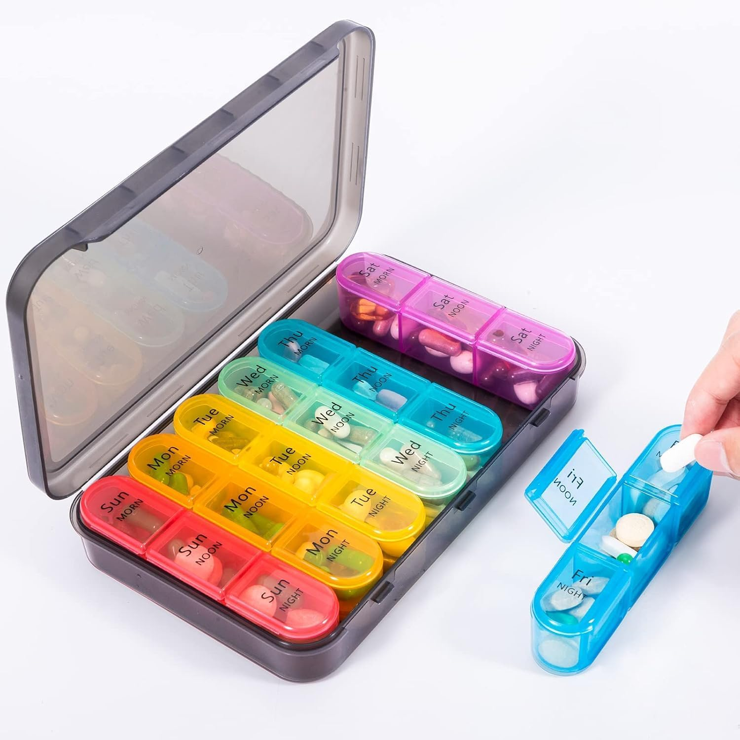 Pill Organizer 3 Times a Day, Daily Pill Box 7 Day, Weekly Cases Medicine Organizers to Hold Vitamins and Medication image number 1