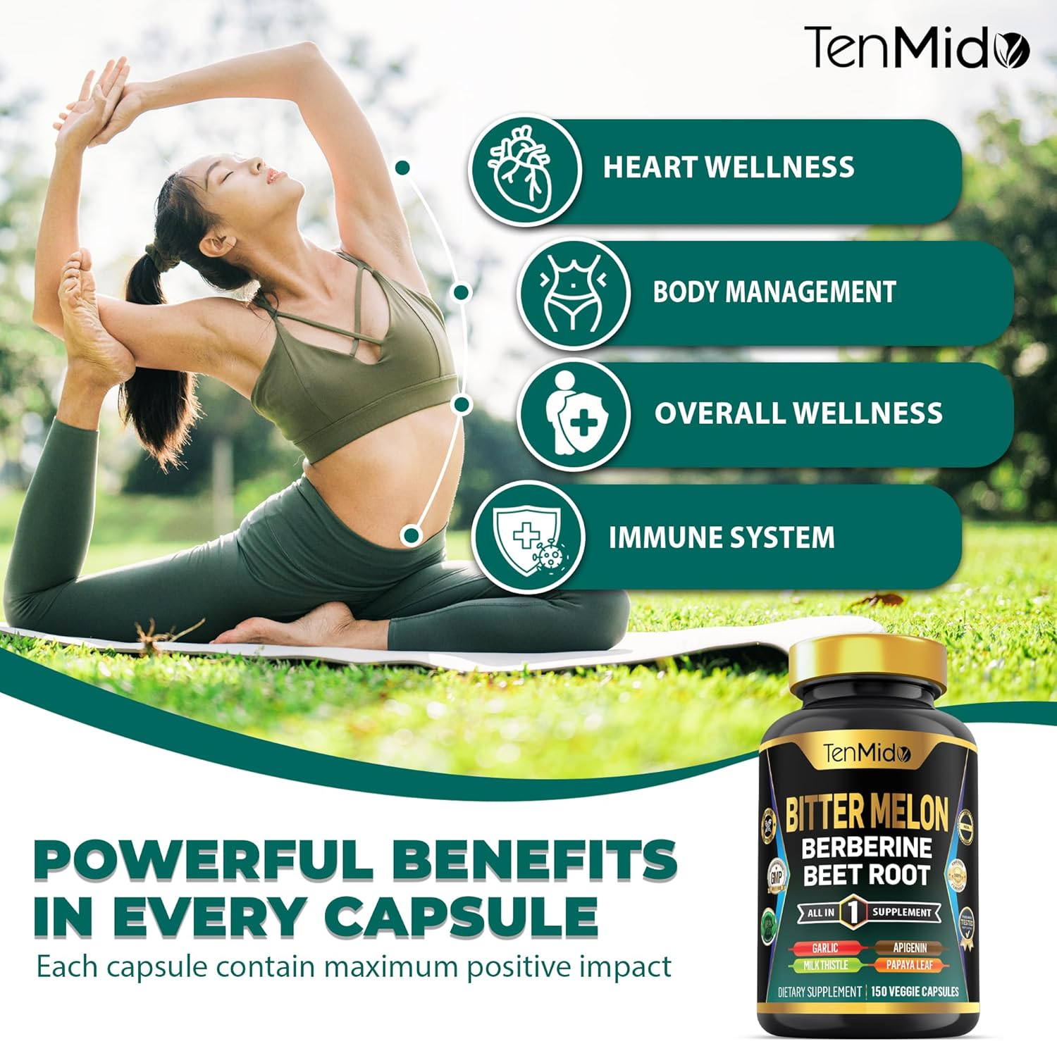 Bitter Melon Supplement - 8In1 Formula - Combine with Berberine, Beet Root, Garlic, Milk Thistle, Apigenin, Papaya Leaf, and Black Pepper - 150 Vegan Capsules for 5 Months Supply image number 3