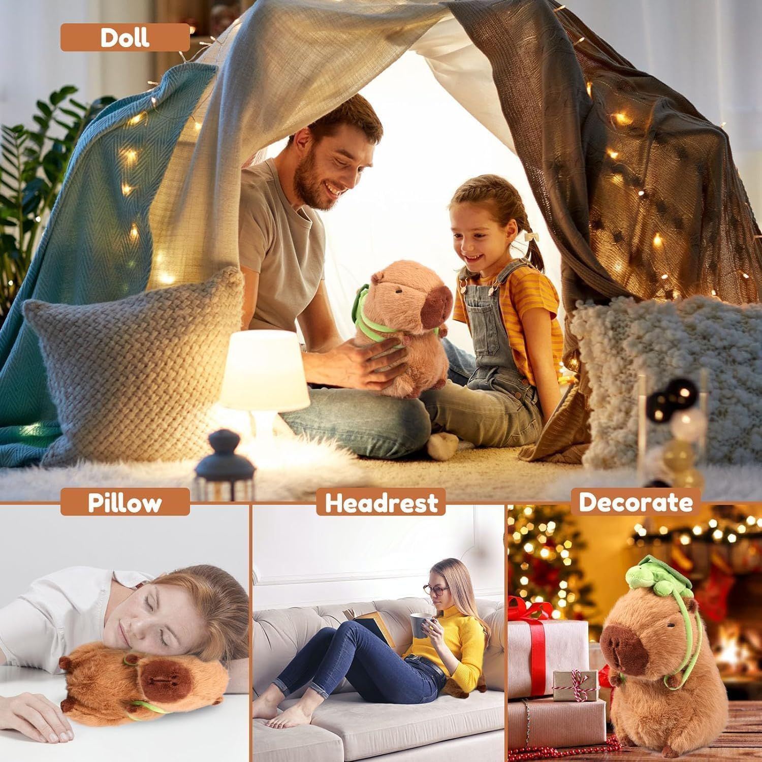 Kukelen Capybara Plush Toy, Soft Stuffed Animal, Realistic Plush Doll Throw Pillow, Brown Stuffed Toy for Kids Adults Christmas New Year Gift (45) image number 1