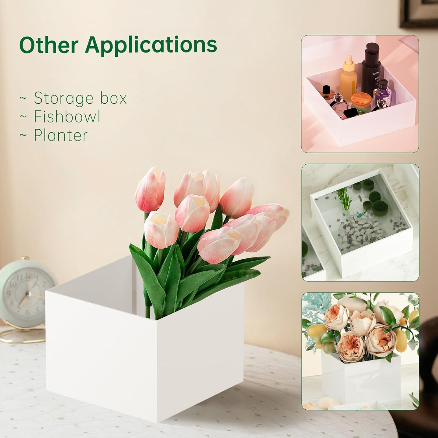 2 Sets of 3 Steps Acrylic Display Risers, 5-Sided Acrylic Riser with Hollow Bottoms,Perfect for Weddings,Cupcake Candy Food,Parties,Brunch (Square-White) image number 3