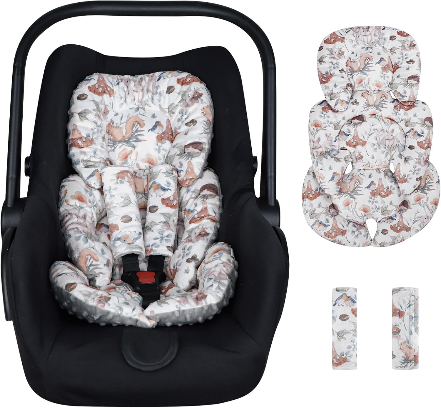 Infant Car Seat Insert Cushion, Super Soft Baby Car Seat Head Support & 2 Straps Pads, Reversible Preemie Newborn Carseat Insert, Fit Car Seat, Stroller, Infant Bouncer, Wildflowers