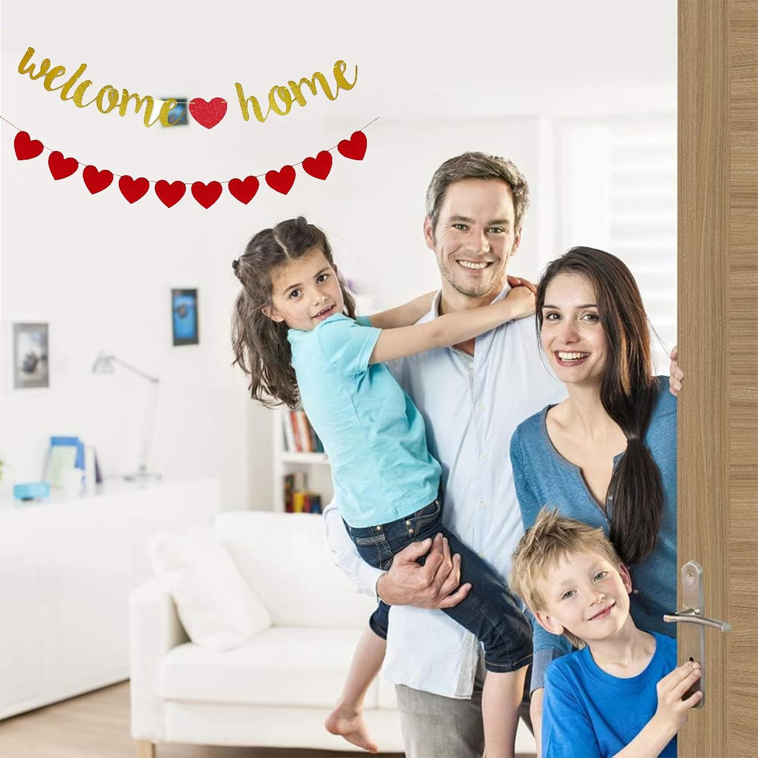 1Sets Welcome Home Banner with Heart Garland - Ready-To-Hang Party Decor for Military Return, Homecoming, Graduation, Family Reunion & Housewarming Celebration image number 3