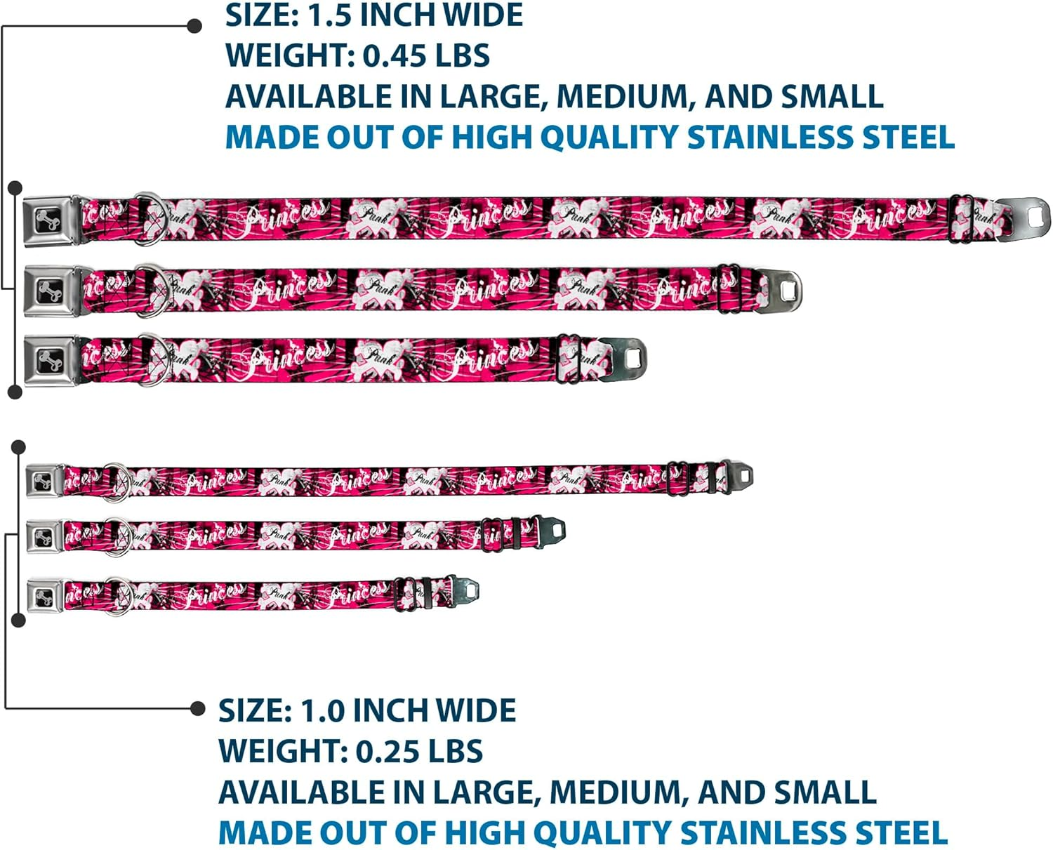 Buckle-Down Seatbelt Buckle Dog Collar - Punk Princess W/Piano Keys - 1" Wide - Fits 15-26" Neck - Large image number 6